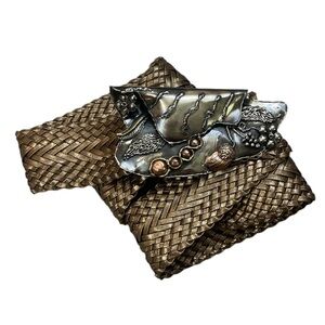 Statement Metal Belt Buckle Woven Belt Metallic Copper Bronze Handmade Unique